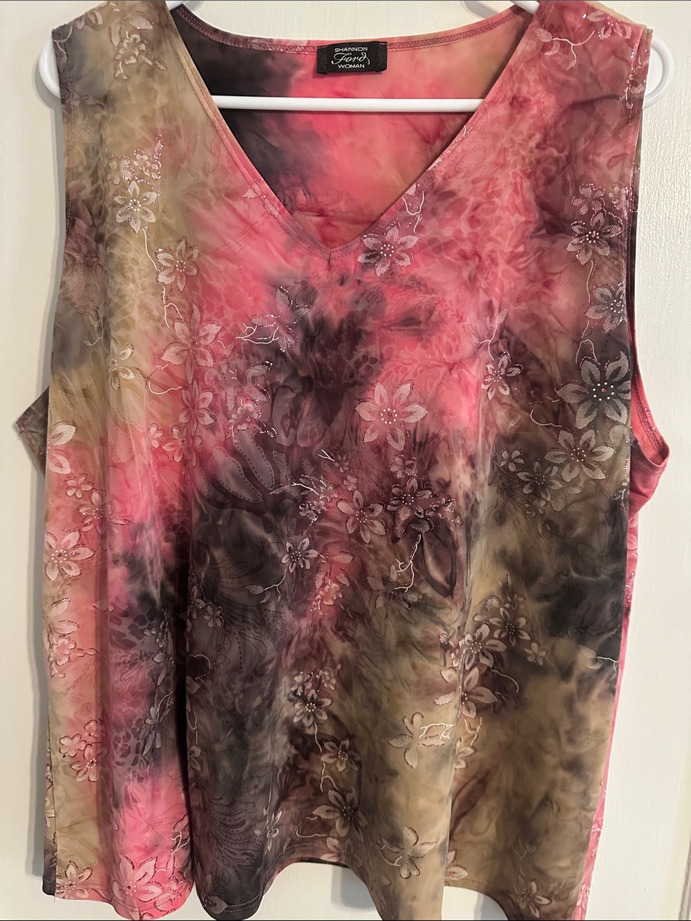 Ford Floral V-Neck Sleeveless Tank Top in Pink and Brown